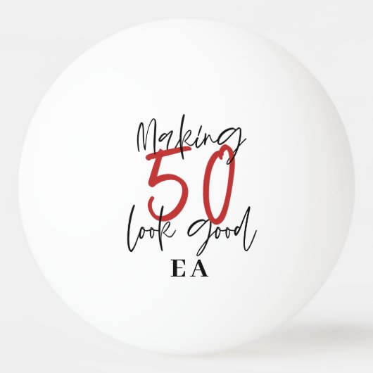 50e verjaardag initialen gepersonaliseerd cadeau v pingpongbal (Achterkant)