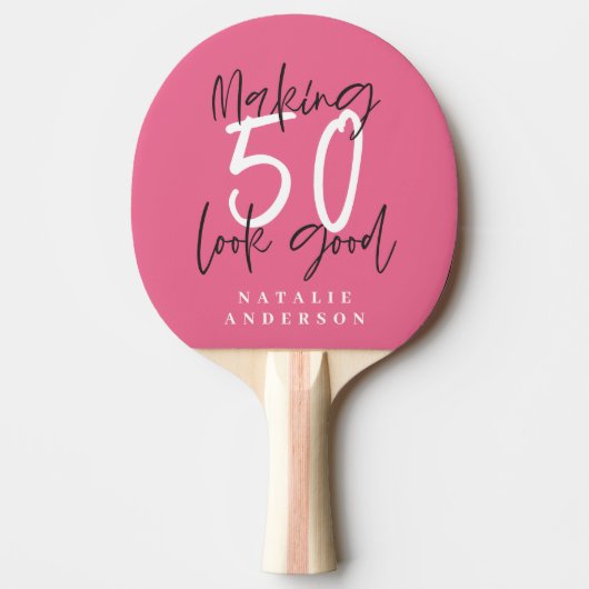 50e verjaardag initialen gepersonaliseerd cadeau v tafeltennisbatje (Voorkant)