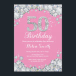 50e verjaardag Invitation roze en Silver Diamond Kaart<br><div class="desc">50e uitnodiging van de verjaardag. Roze en zilver Rhinestone Diamond. Elegant Birthday Bash nodigt uit. Volwassen verjaardag. Vrouwendag. Mannen op zaterdag. Voor verdere aanpassing,  te klikken gelieve de knoop "van de Aanpassing het"en ons ontwerphulpmiddel te gebruiken om deze sjabloon te wijzigen.</div>