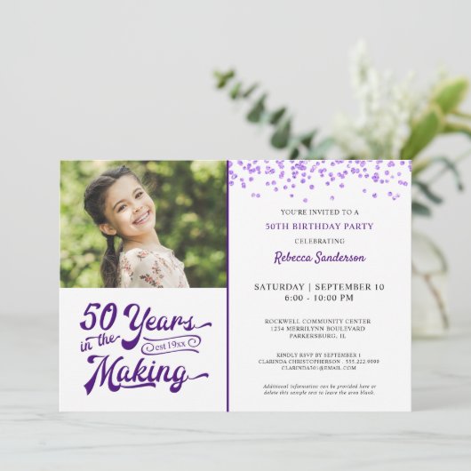 50e VERJAARDAG JAREN IN HET MAKEN VAN Paarse Confe Kaart (Staand voorkant)
