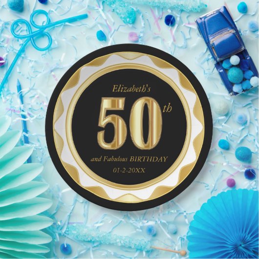 50e verjaardag / Jubileum - zwart & goud Papieren Bordje (Feest)
