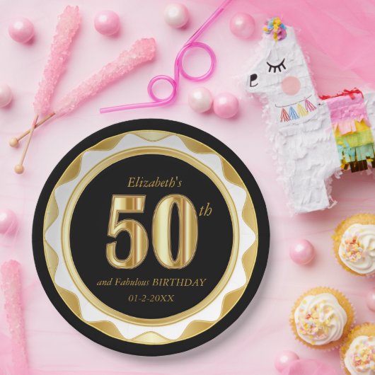 50e verjaardag / Jubileum - zwart & goud Papieren Bordje (Feest)
