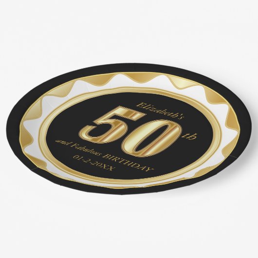 50e verjaardag / Jubileum - zwart & goud Papieren Bordje (Gekanteld)