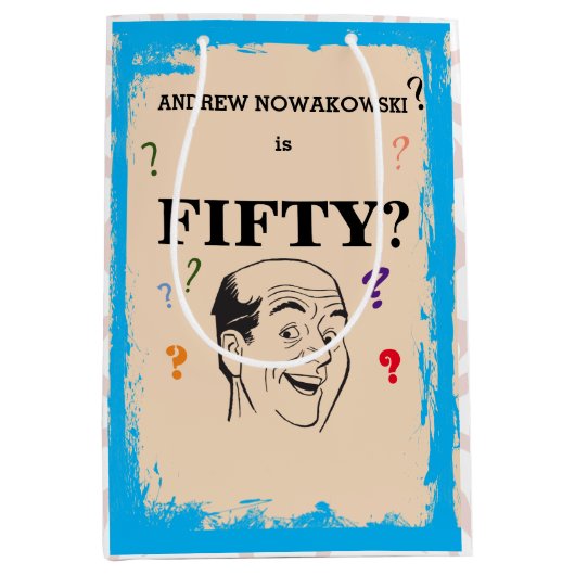50e Verjaardag Kaal Man Funny Surprise Medium Cadeauzakje (Voorkant)