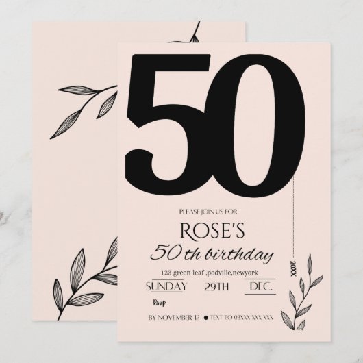 50e verjaardag kaart (Voorkant / Achterkant)