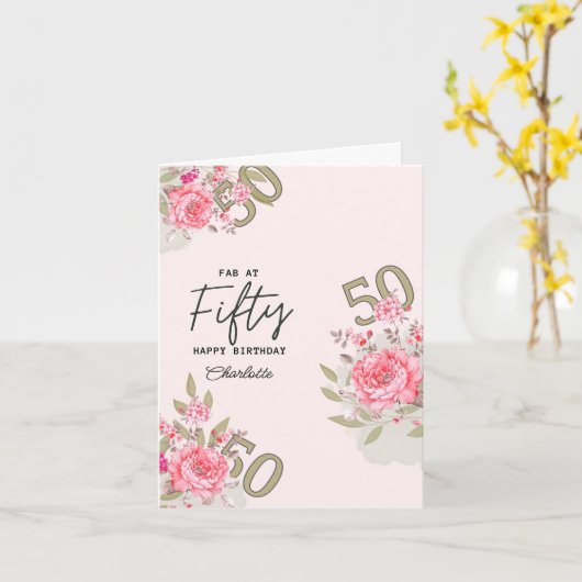 50e Verjaardag Kaart, Aangepaste naam bloemenlijst Kaart (Gele Bloem)