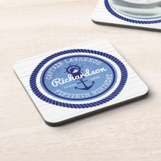 50e verjaardag kapitein Nautical Rope Anchor Helm Bier Onderzetter (Linkerzijde)
