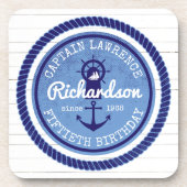 50e verjaardag kapitein Nautical Rope Anchor Helm Bier Onderzetter (Voorkant)