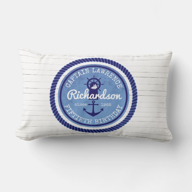 50e verjaardag kapitein Nautical Rope Anchor Helm Kussen (Voorkant)