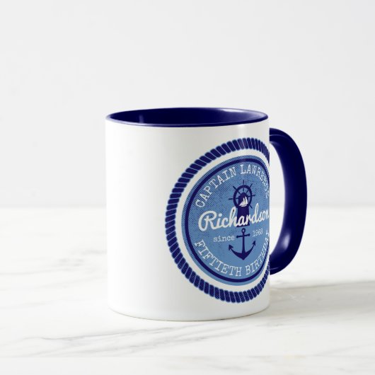 50e verjaardag kapitein Nautical Rope Anchor Helm Mok (Voorkant rechts)