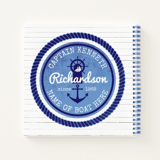 50e verjaardag kapitein Nautical Rope Anchor Helm Notitieboek (Achterkant)