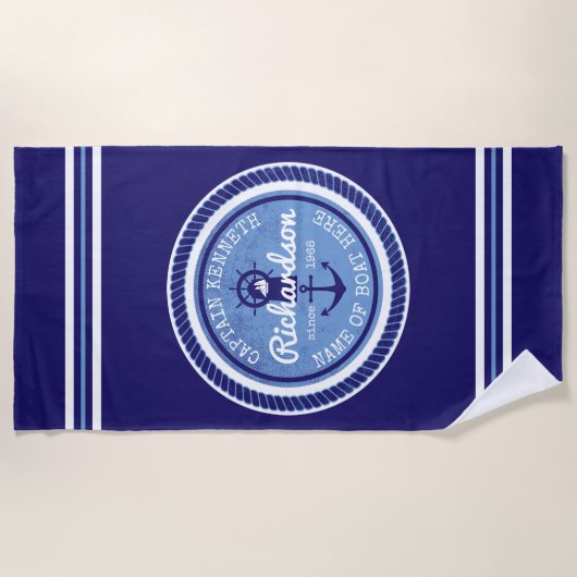 50e verjaardag kapitein Nautical Rope Anchor Helm Strandlaken (Voorkant)