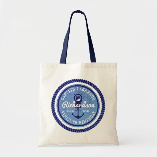 50e verjaardag kapitein Nautical Rope Anchor Helm Tote Bag (Voorkant)
