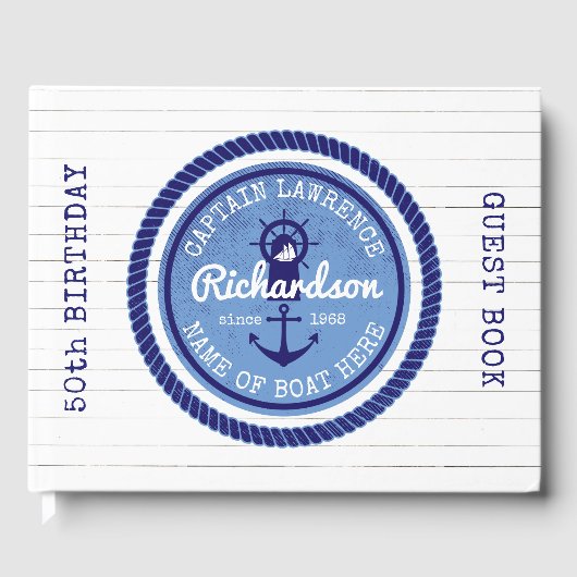 50e verjaardag Kapitein Nautical Rope Anker Helm Gastenboek (Voorkant)