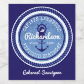 50e verjaardag Kapitein Nautical Rope Anker Helm Wijn Etiket (Enkel label)