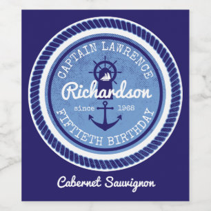 50e verjaardag Kapitein Nautical Rope Anker Helm Wijn Etiket