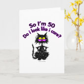 50e verjaardag kattencadeaus kaart (Gele Bloem)