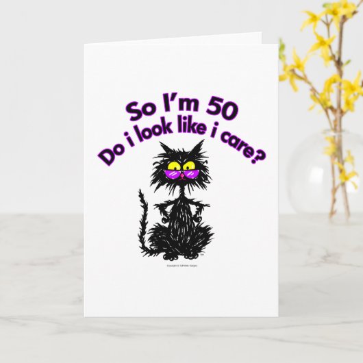 50e verjaardag kattencadeaus kaart (Gele Bloem)