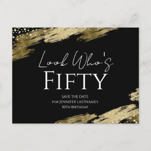50e verjaardag Kijk wie Goud Zwart Save the Date Briefkaart