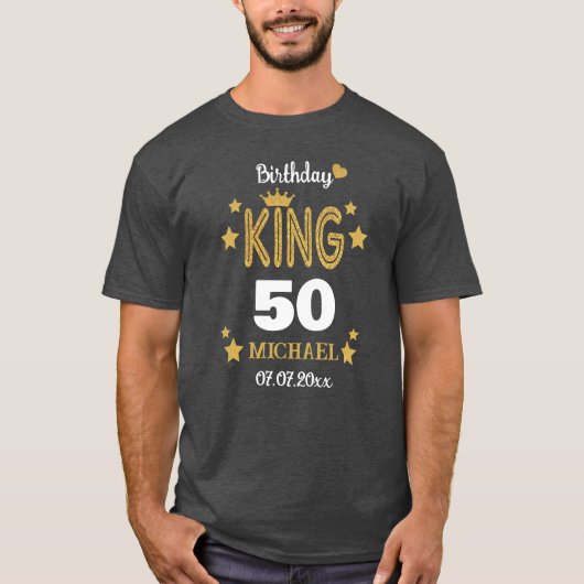 50e verjaardag King Gold Glitter Custom Gray Manne T-shirt (Voorkant)