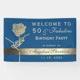 50e verjaardag Klassiek blauwe en gouden welkom fe Spandoek
