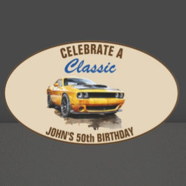50e verjaardag klassieke gele spier auto ovale sticker