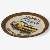 50e verjaardag klassieke gele spier auto papieren bordje (Gekanteld)