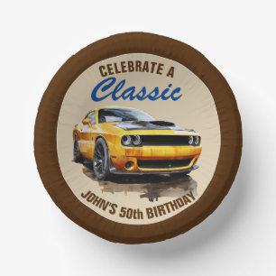 50e verjaardag klassieke gele spier auto papieren kommen