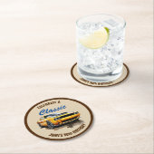 50e verjaardag klassieke gele spier auto ronde kartonnen onderzetter (Insitu)