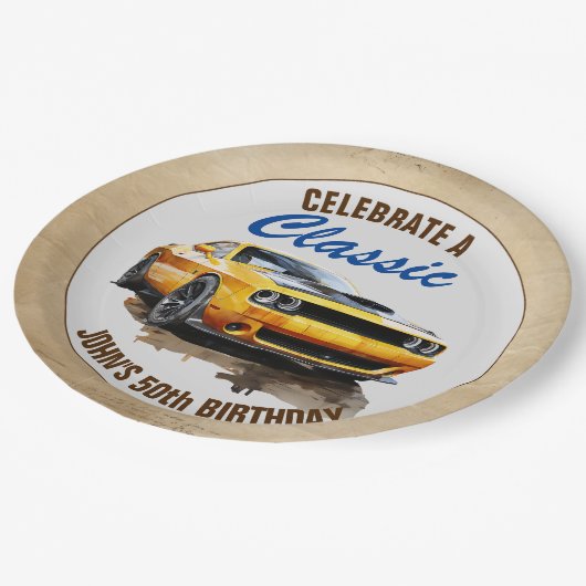 50e verjaardag klassieke spier auto papieren bordje (Gekanteld)