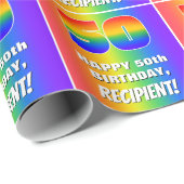 50e verjaardag: kleurrijk, vun regenboogpatroon # cadeaupapier (Rol Hoek)