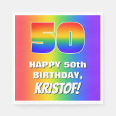 50e verjaardag: kleurrijk, vun regenboogpatroon #  servet (Voorkant)