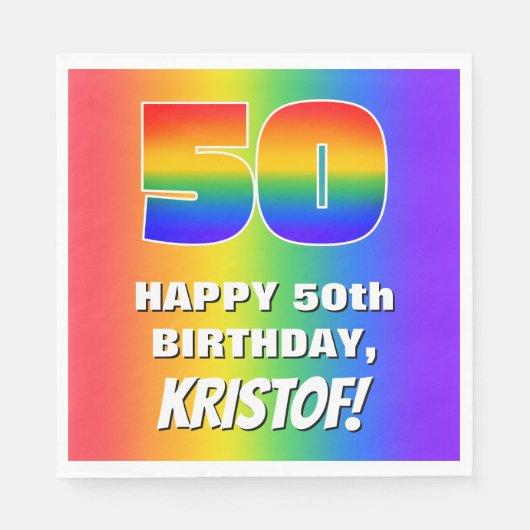 50e verjaardag: kleurrijk, vun regenboogpatroon #  servet (Voorkant)