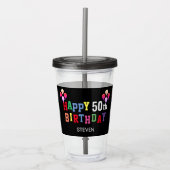 50e verjaardag kleurrijke ballonnen gepersonalisee acryl drinkbeker (Voorkant)