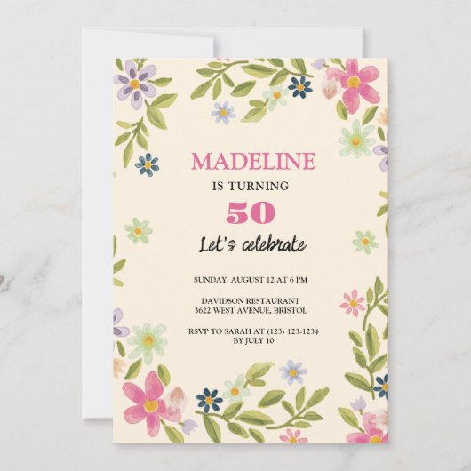 50e verjaardag kleurrijke bloemen lieve verjaardag kaart (Voorkant)