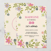 50e verjaardag kleurrijke bloemen lieve verjaardag kaart (Voorkant / Achterkant)