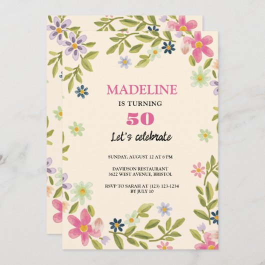 50e verjaardag kleurrijke bloemen lieve verjaardag kaart (Voorkant / Achterkant)