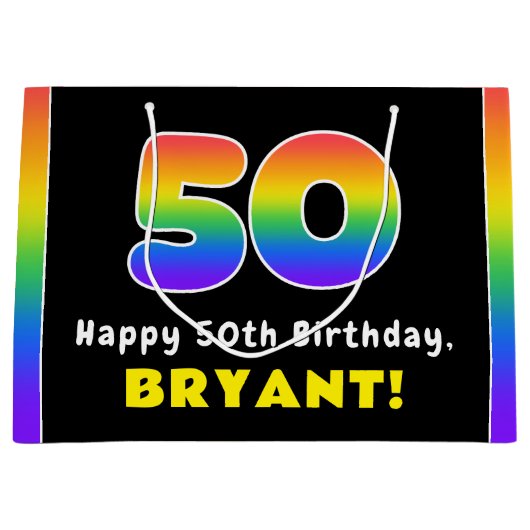 50e verjaardag: Kleurrijke regenboog # 50, Aangepa Groot Cadeauzakje (Voorkant)