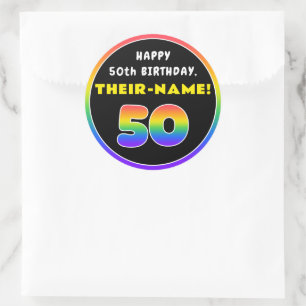 50e verjaardag: Kleurrijke regenboog # 50, Aangepa Ronde Sticker