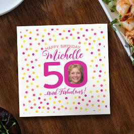 50e verjaardag kleurrijke roze geel confetti foto servet