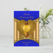 50e verjaardag Koningsblauw Gouden Hart Kaart (Staand voorkant)