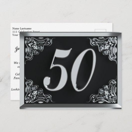 50e verjaardag Koninklijk Zilveren Uitnodiging of  (Voorkant / Achterkant)