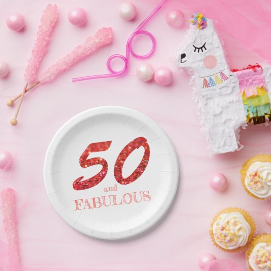 50e verjaardag Koraal Glitter Sparkle Papieren Bordje (Feest)