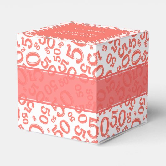 50e verjaardag koraal/wit nummerpatroon bedankdoosjes (Achterkant)