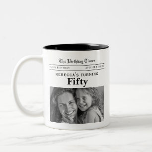 50e Verjaardag Krant Tweekleurige Koffiemok