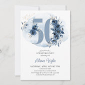 50e verjaardag Kustblauw Floral nummer 50 Kaart (Voorkant)