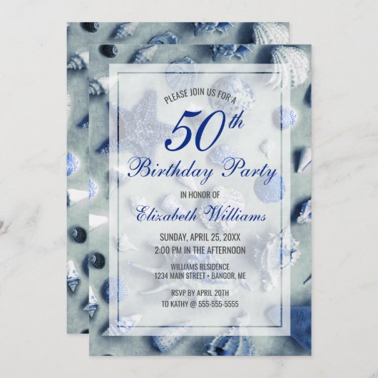 50e verjaardag kustzeeschol blauw kaart (Voorkant / Achterkant)