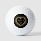 50e verjaardag Lady Golfer Black Gold Name Elegant Golfballen (Voorkant)