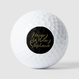 50e verjaardag Lady Golfer Black Gold Name Elegant Golfballen