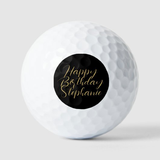 50e verjaardag Lady Golfer Black Gold Name Elegant Golfballen (Voorkant)